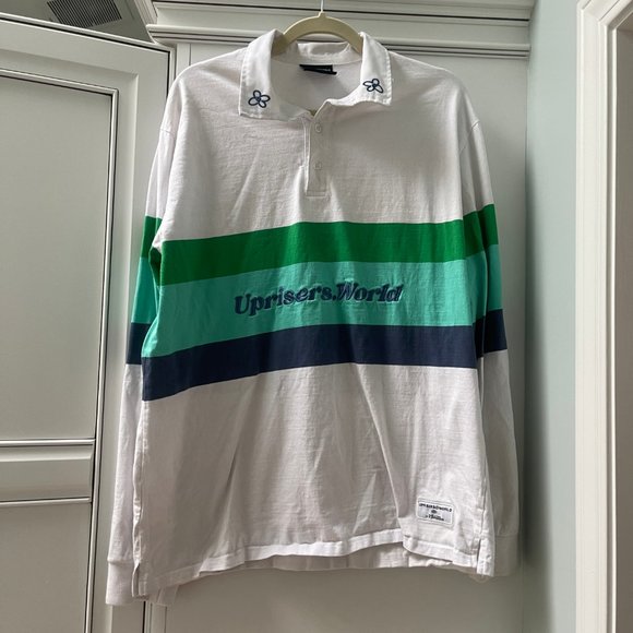 PacSun Men's UPRISERS Triple Stripe Polo Long Sleeve Shirt, Size XL - Picture 3 of 10